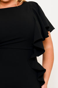 DROP SHOULDER WITH RUFFLE PLUS SIZE MIDI DRESS