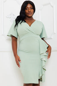 RUFFLE DETAILED SURPLICE PLUS SIZE MIDI DRESS