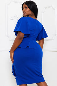 RUFFLE DETAILED SURPLICE PLUS SIZE MIDI DRESS