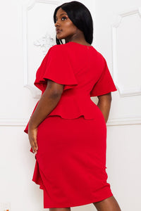 RUFFLE DETAILED SURPLICE PLUS SIZE MIDI DRESS