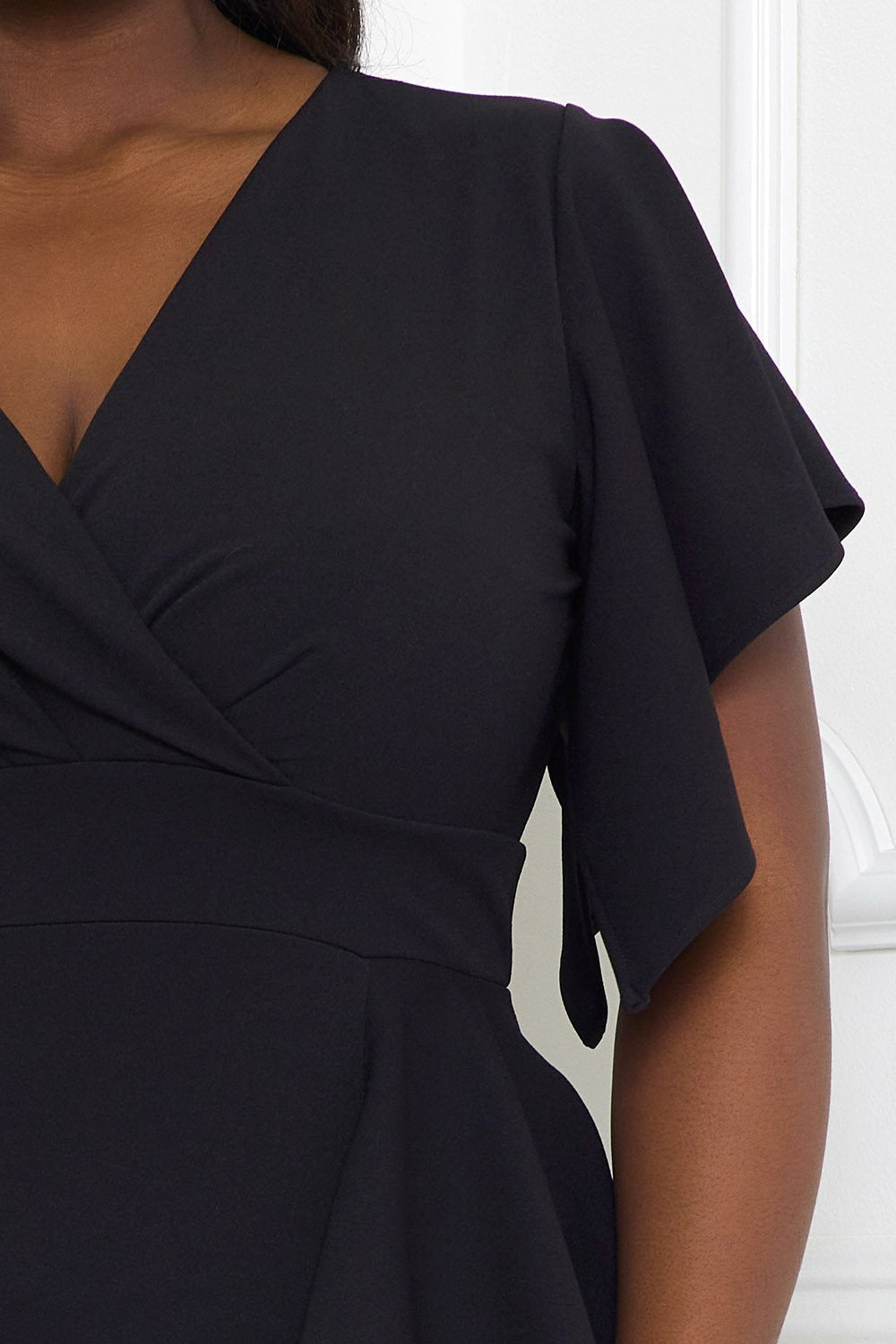 RUFFLE DETAILED SURPLICE PLUS SIZE MIDI DRESS