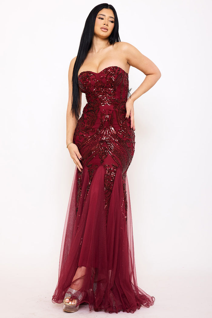 SEQUIN SHEER MESH FORMAL MERMAID MAXI DRSS