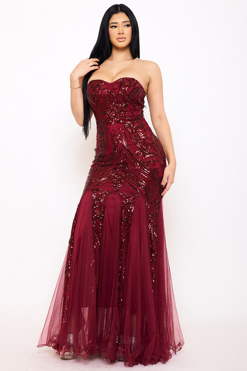 SEQUIN SHEER MESH FORMAL MERMAID MAXI DRSS